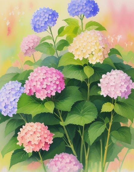 Hydrangea Flowers in Vibrant Fauvist Watercolor