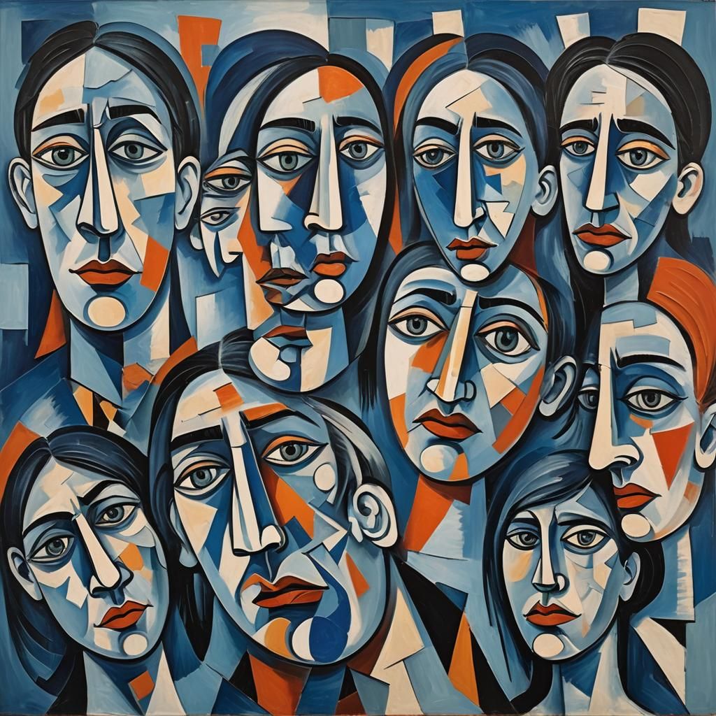 A Cubism abstract painting of Family, in the style of grotes...