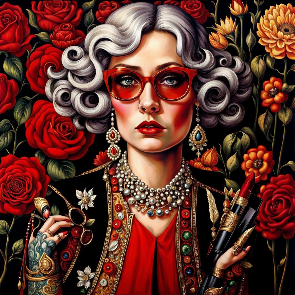 Psychedelic Portrait of a Lady in Classical Style