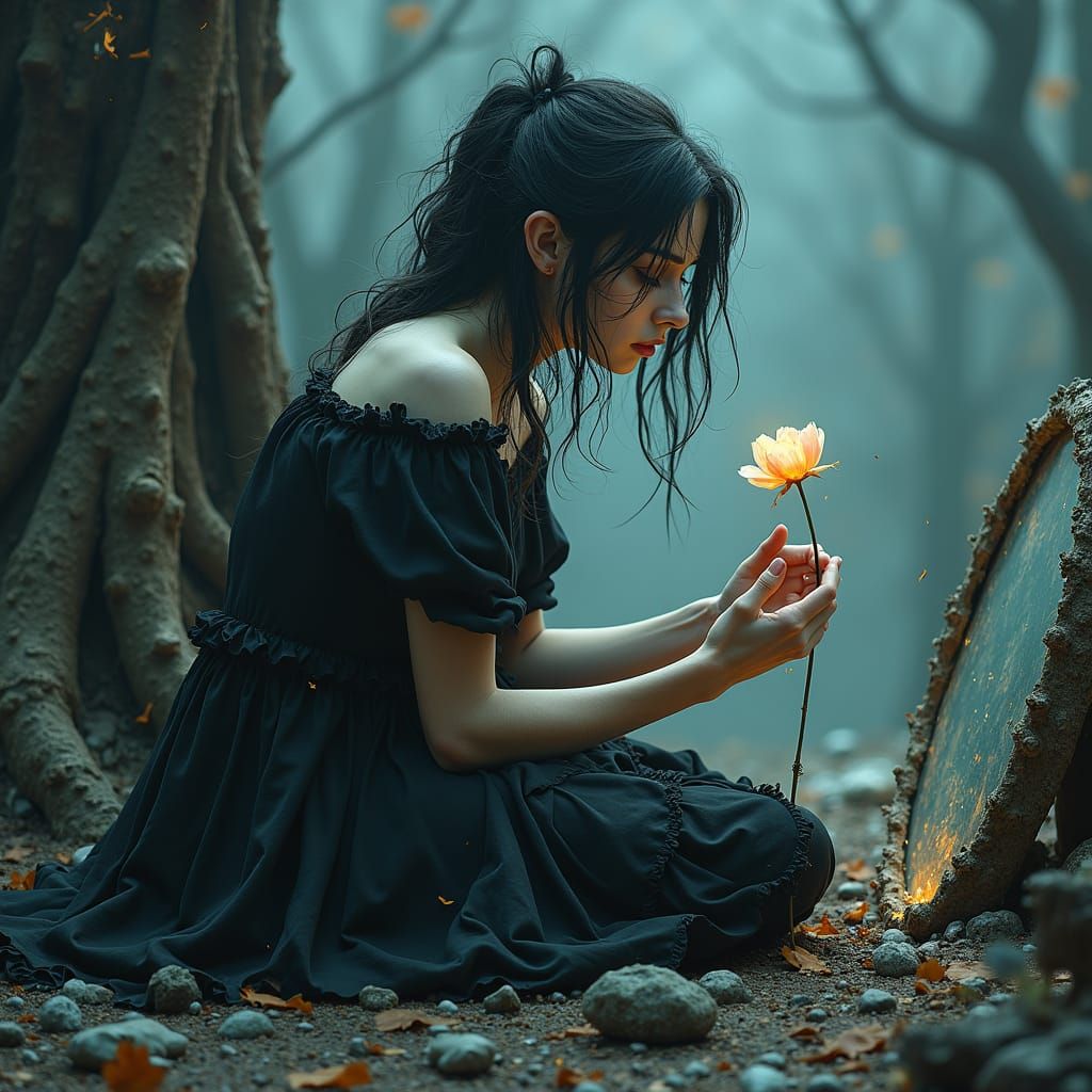 Sorrowful Woman in Ruins: A Dark Fantasy Realm