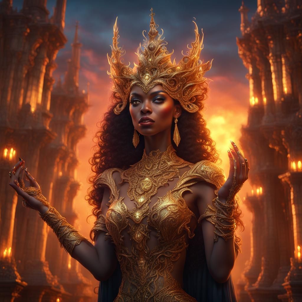 Sunset Queen with Gold Nails: Fantasy Concept Art