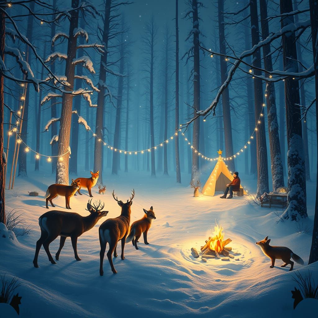 Winter Wonderland Scene in Whimsical Realism Style