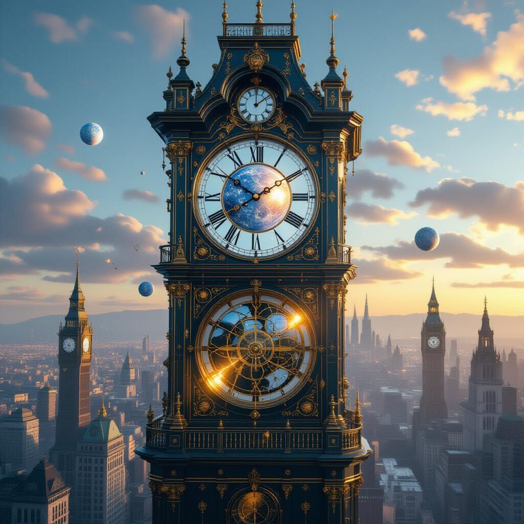 Steampunk Clock Tower in Surreal Dreamscape, Detailed 4K