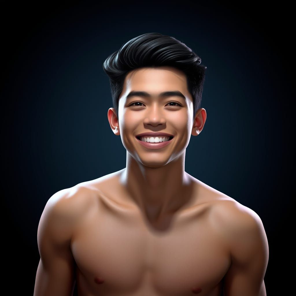 Young Filipino Man Smiles with Mismatched Socks and Inhaler