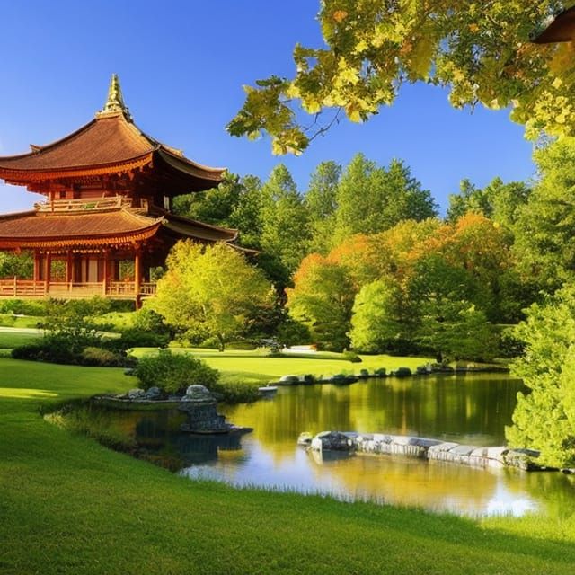 Japanese Pagoda in Impressionist Synthwave Style