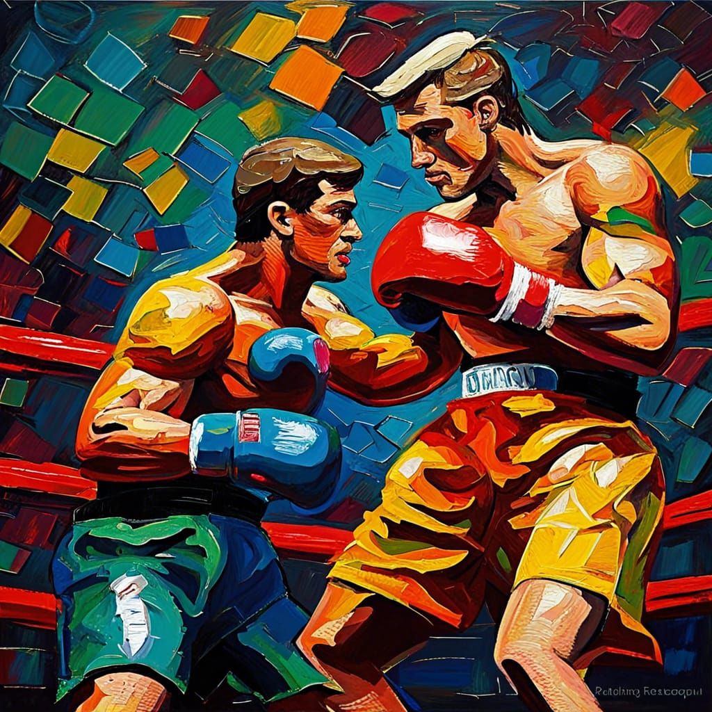 Rocky vs. Drago: Neo-Impressionist Oil Painting