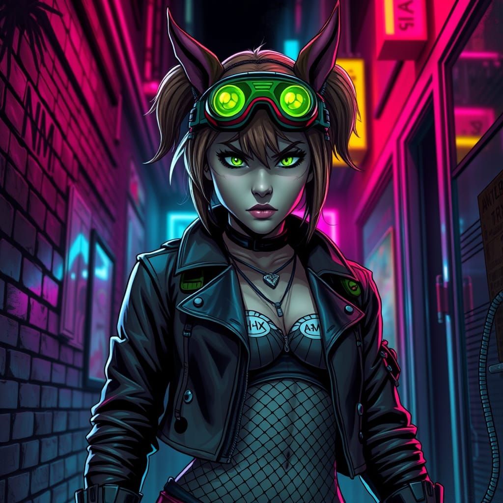 Cyberpunk Mutant in Neon Alleyway: Gritty Reimagining
