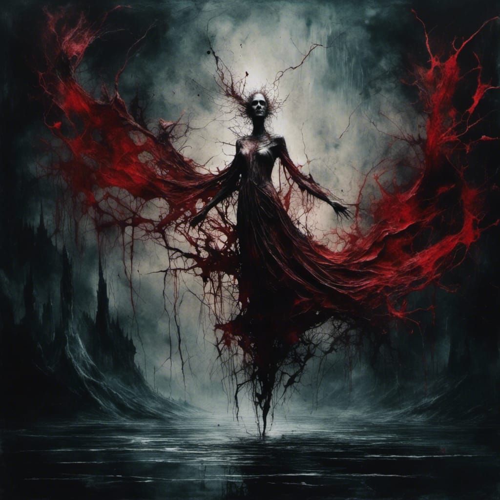 Ethereal Hero Soaring Over a Dark Lake