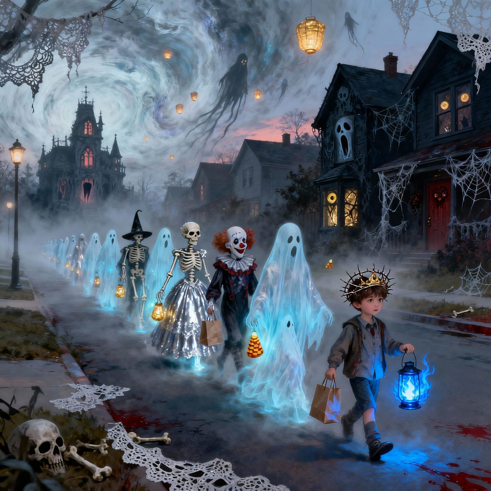 Ethereal Gothic Ghost Children in Misty Street