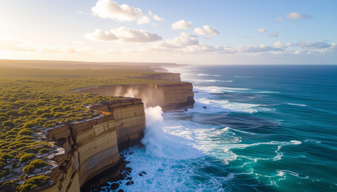 Esperance Coastline Aerial View: Cliffs and Ocean Spray