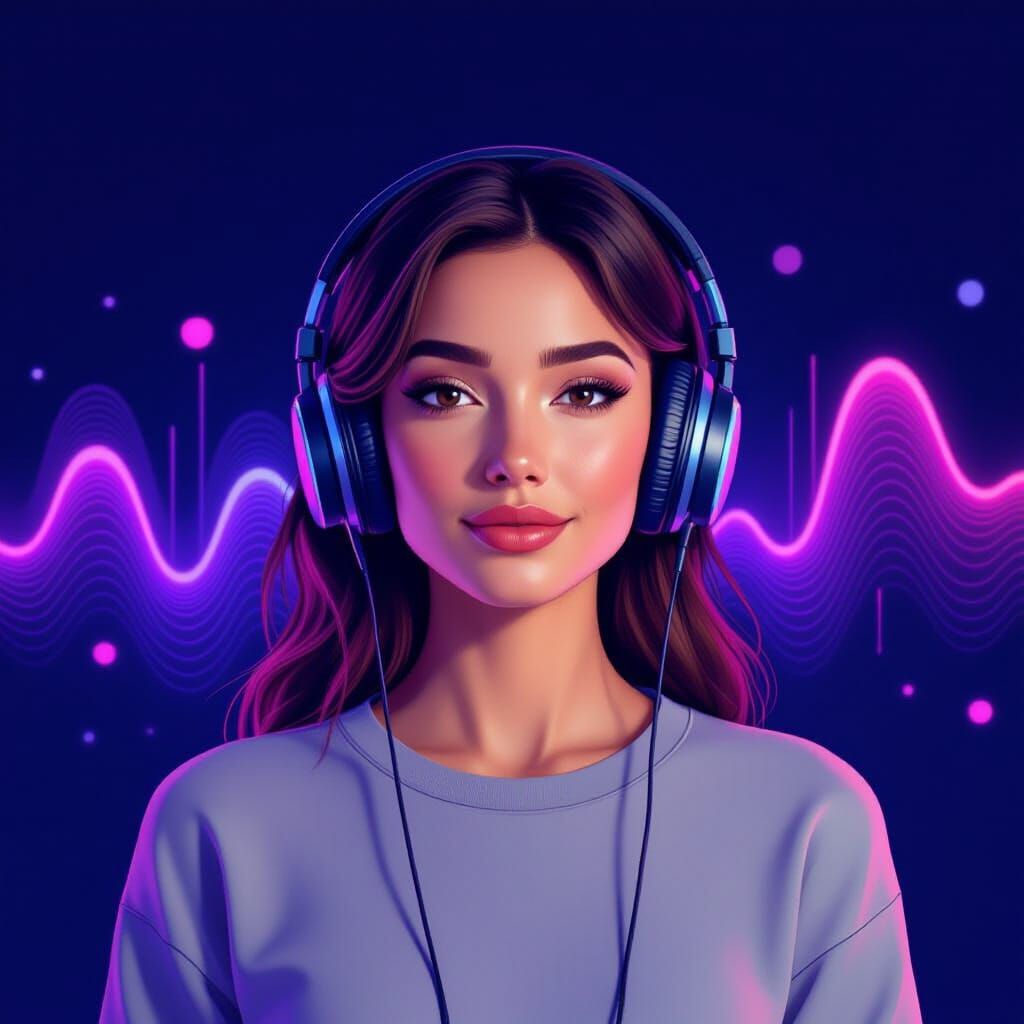 Woman with Headphones in a Minimalist Digital Art Style