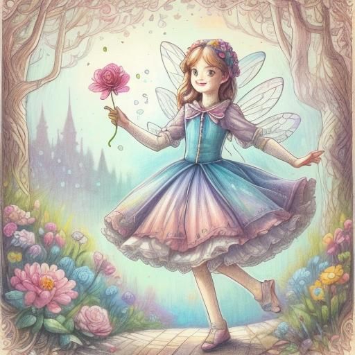 Fairy with Flower in Colored Pencil Style