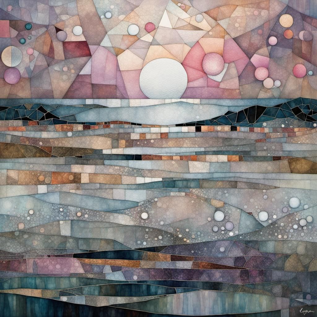 Twilight Sea in Gustav Klimt Style