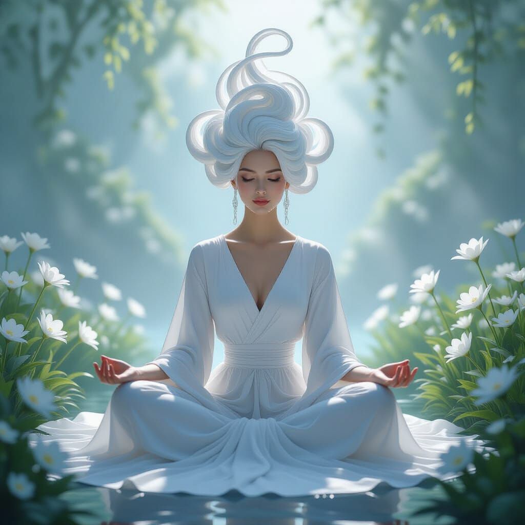 Ethereal Garden Meditation: Soft Oil Painting Style