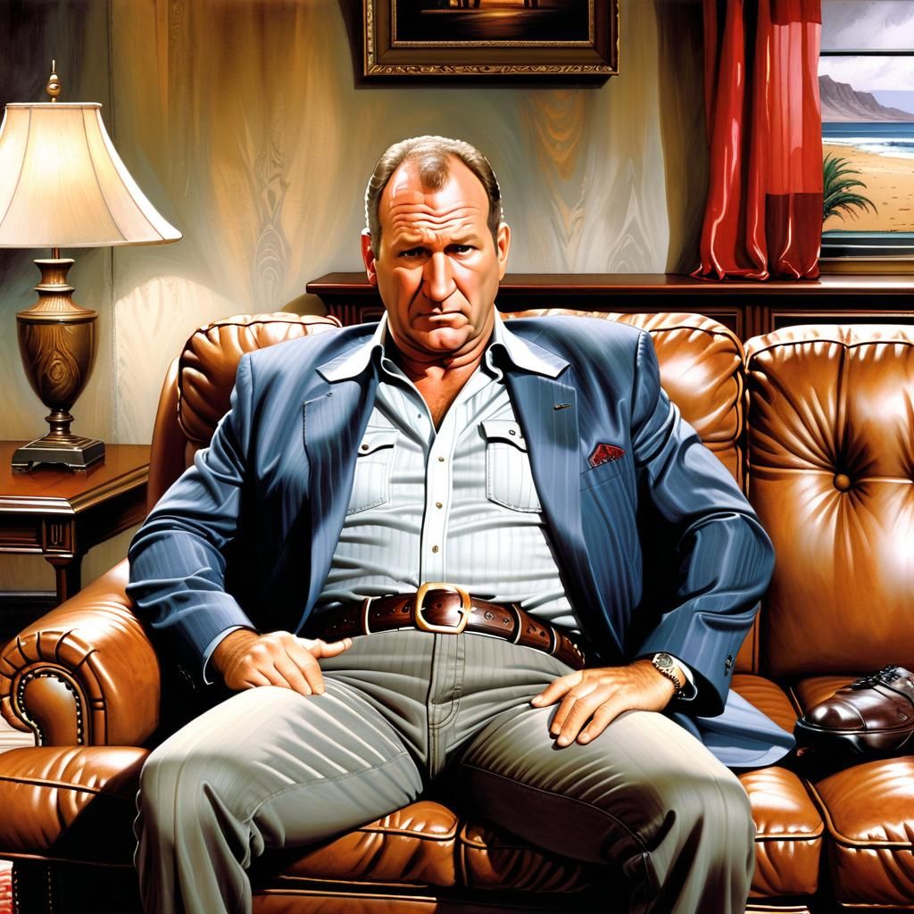 Depressed Man on Couch: Watercolor Impasto Painting