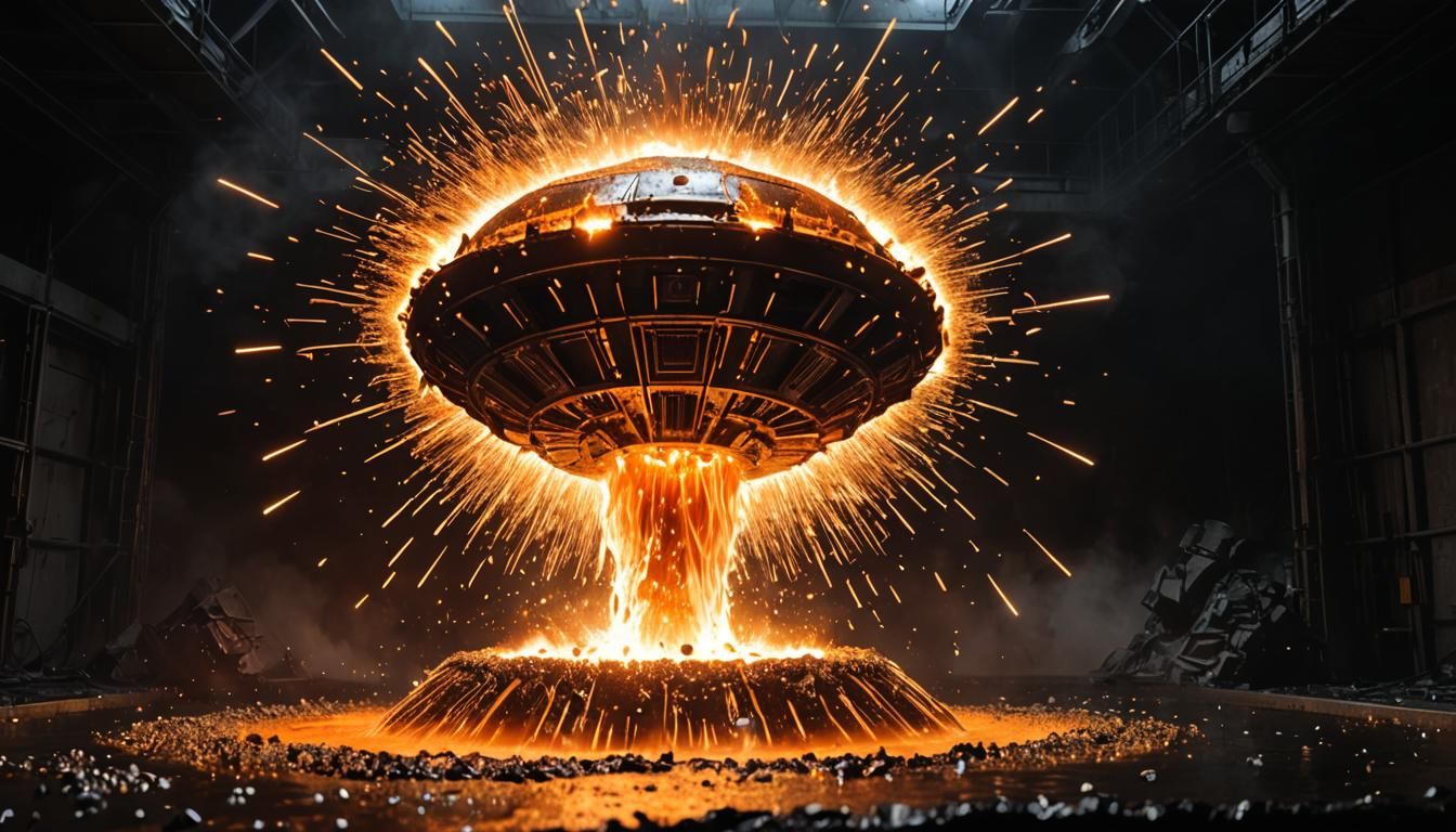UFO Emerges in Fiery Explosion: 3D Render