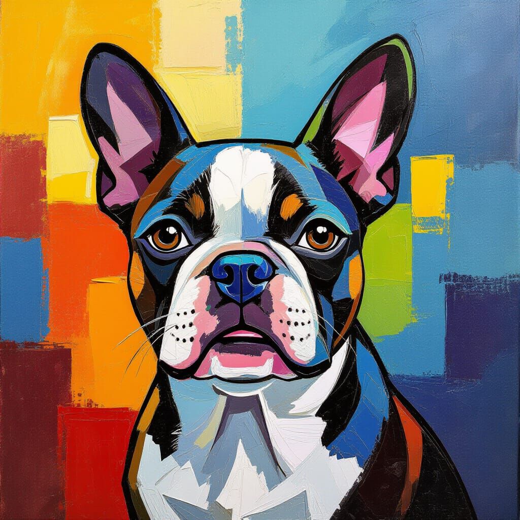Boston Terrier Neo-Impressionist Oil Painting