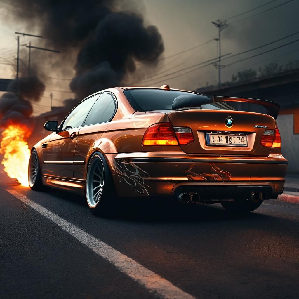 BMW E46 Flames: Vibrant Digital Art