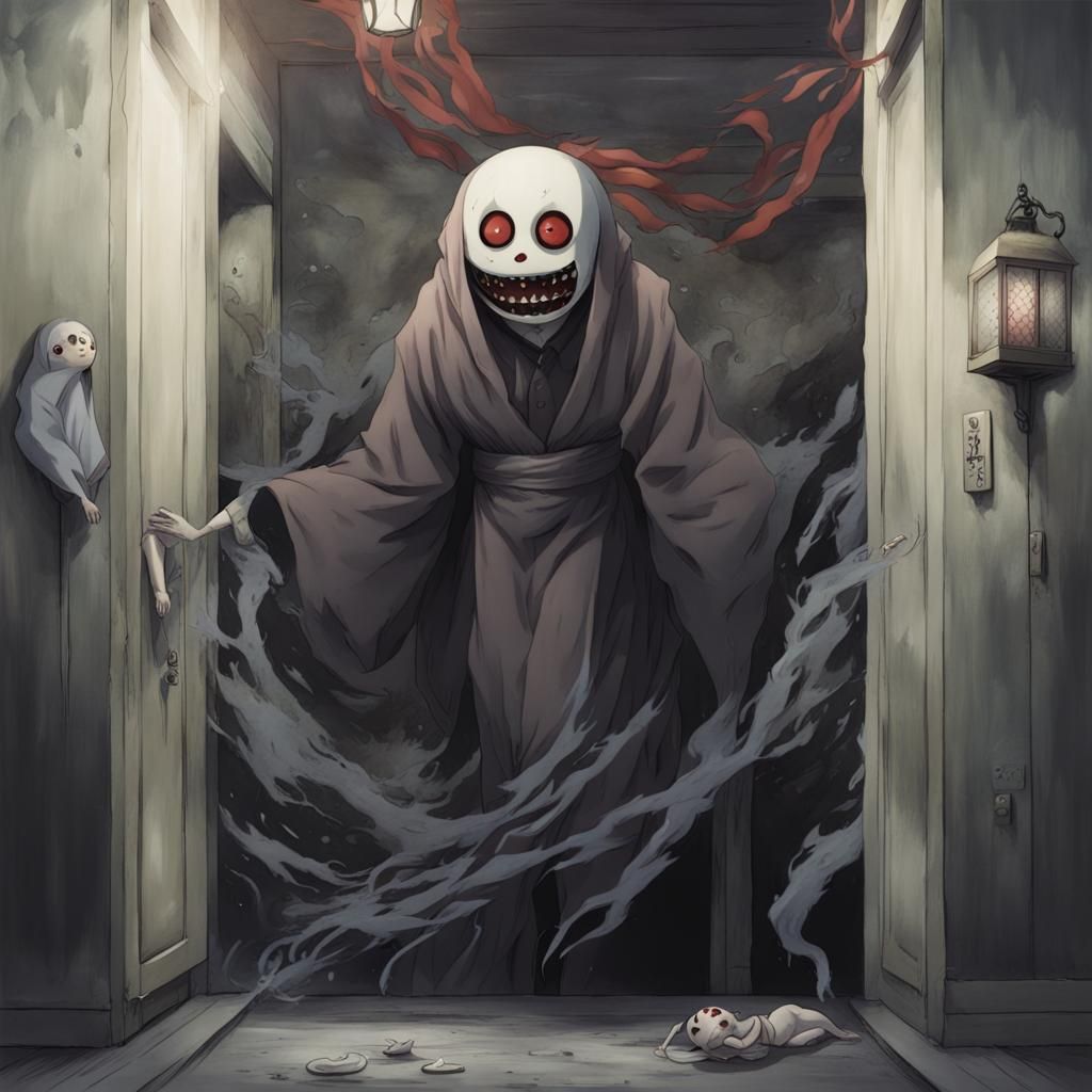 Creepy Ceiling Crawling Yokai in Anime Art Style