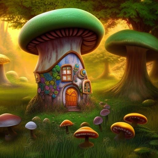 Whimsical Mushroom Fairy House in Detailed Matte Painting