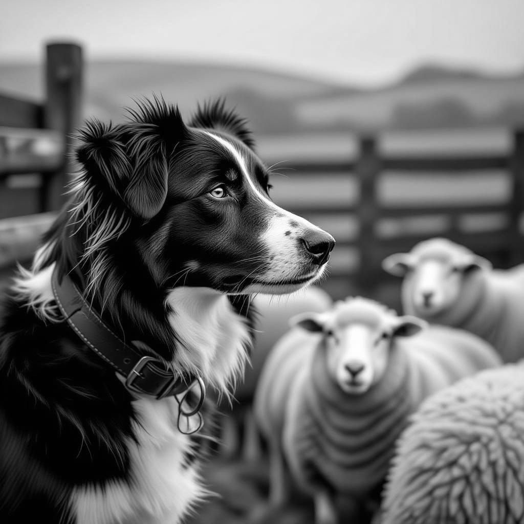 A Somber Portrait of a Border Collie Guardian on a Remote Ir...