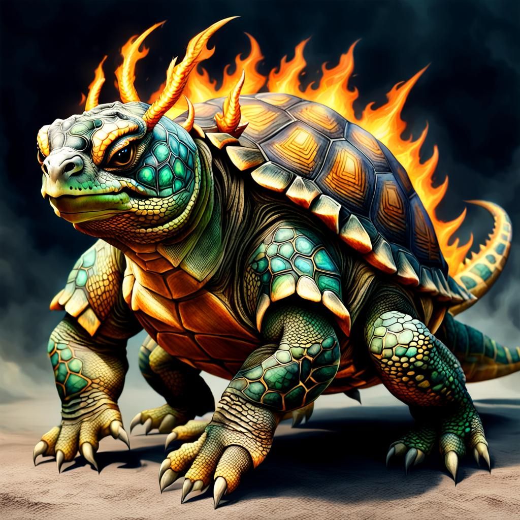 Tortoise-Dragon Hybrid Creature in Ancient Forest