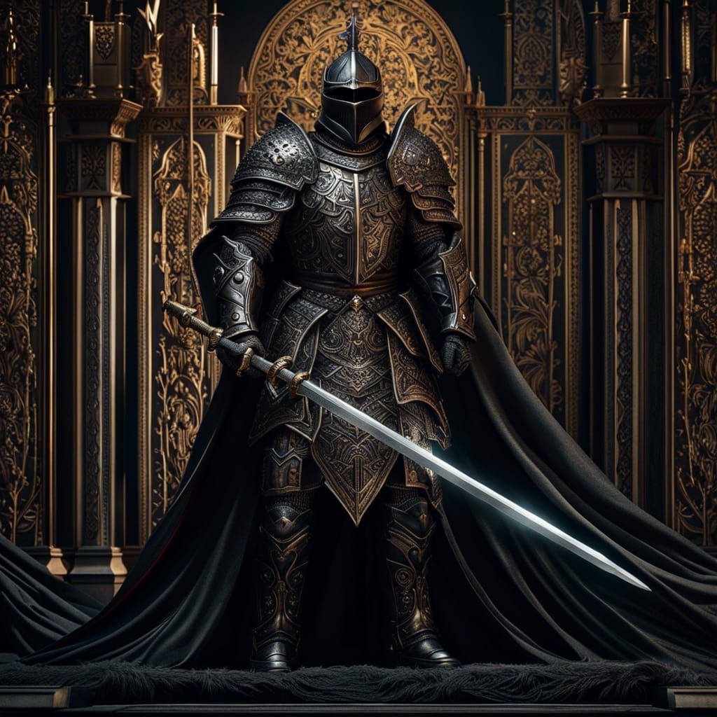 Gothic Dark Fantasy Black Knight in Ornate Armor