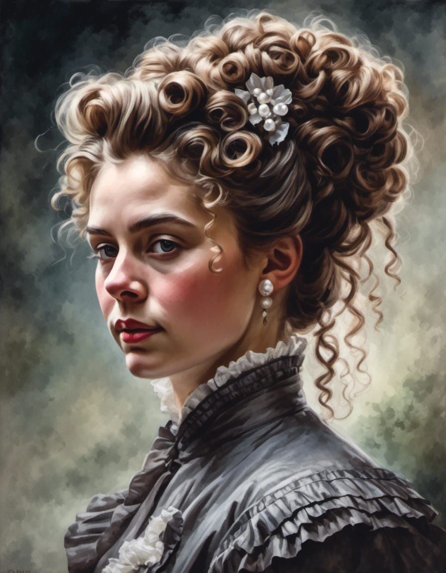 Elegant 1800s Woman in Watercolor Portrait