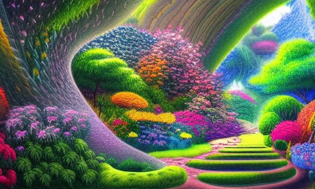 Hyperdetailed Cave Garden in Watercolor Style