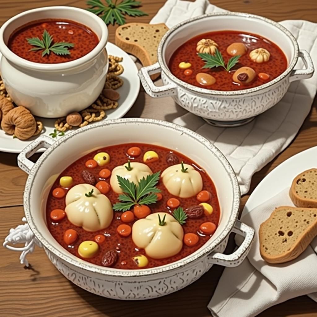 Ukrainian Cuisine Display in Folk Art Style