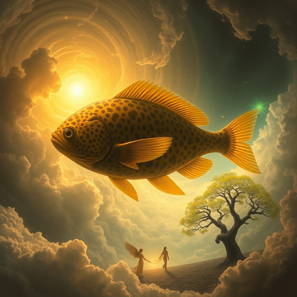 Cosmic Leopard Fish in Surreal Dreamscape