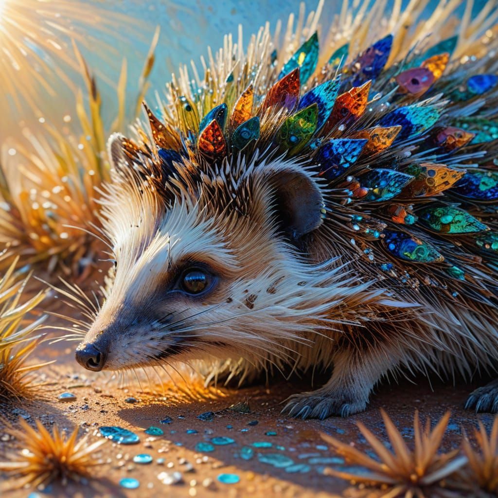 Hedgehog Spreads Spines in Impressionist Style