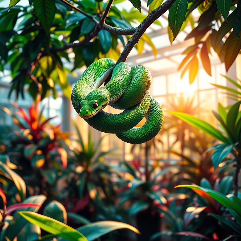 Vibrant Green Mamba in Exotic Tree Oasis