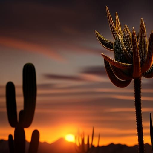 Desert Sunset With Cactus: Digital Matte Painting