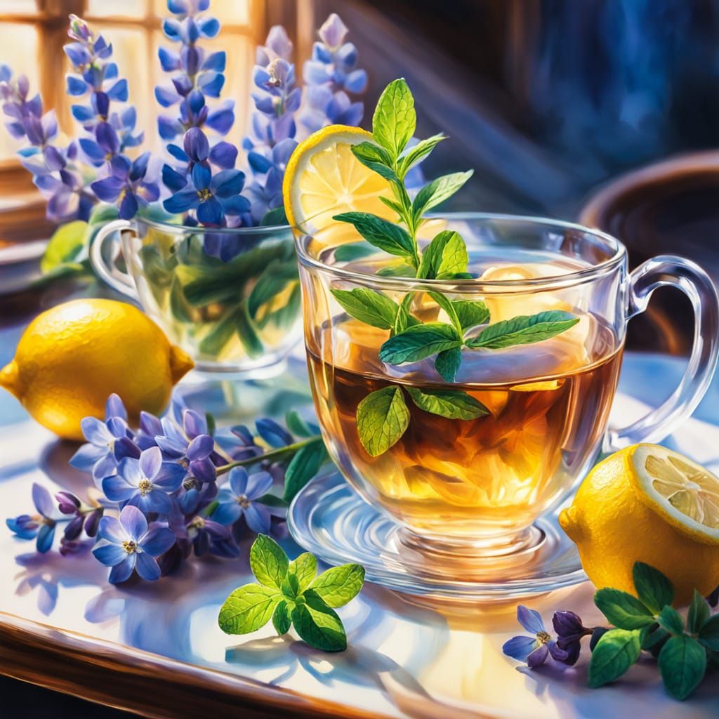 Tea with Lemon in Hyperrealistic Watercolor Style