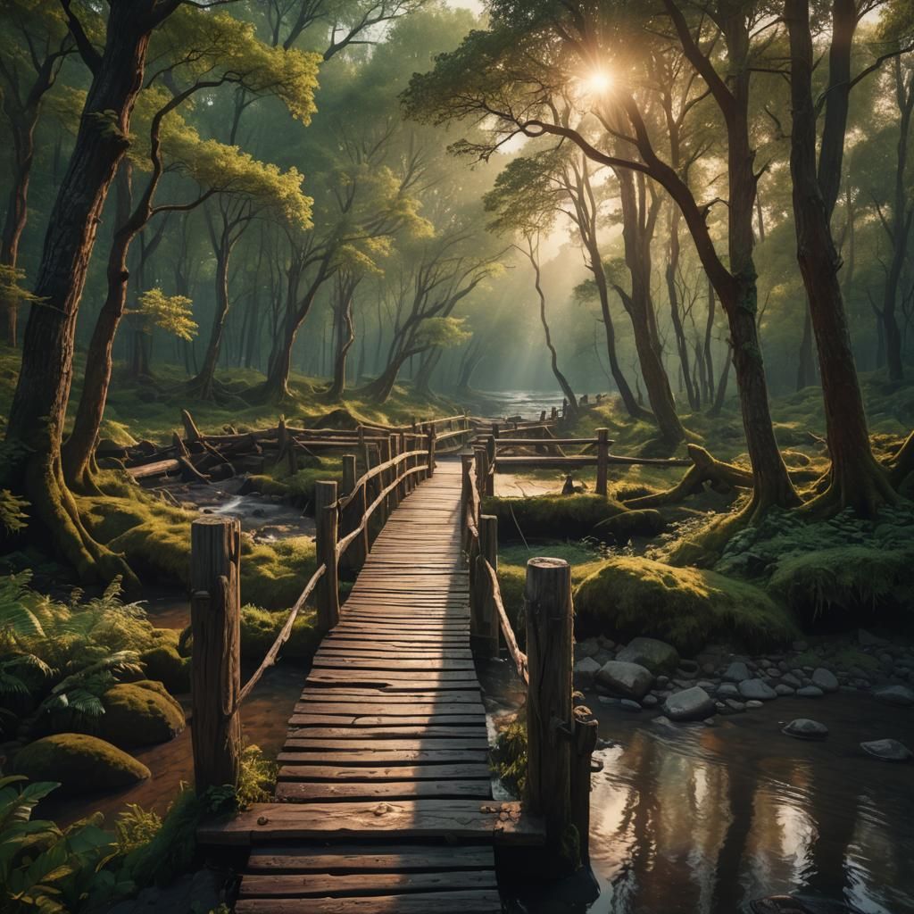 Old Wooden Bridge at Sundown: Digital Matte Painting