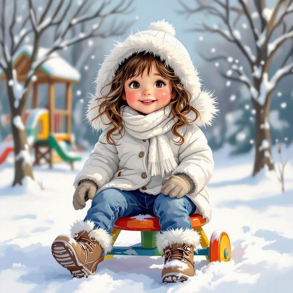 Young Girl Laughing on Snowy Playground, Beatrix Potter & Mi...