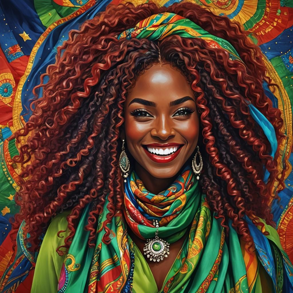 Exotic Woman with Red Hair and Colorful Jewelry