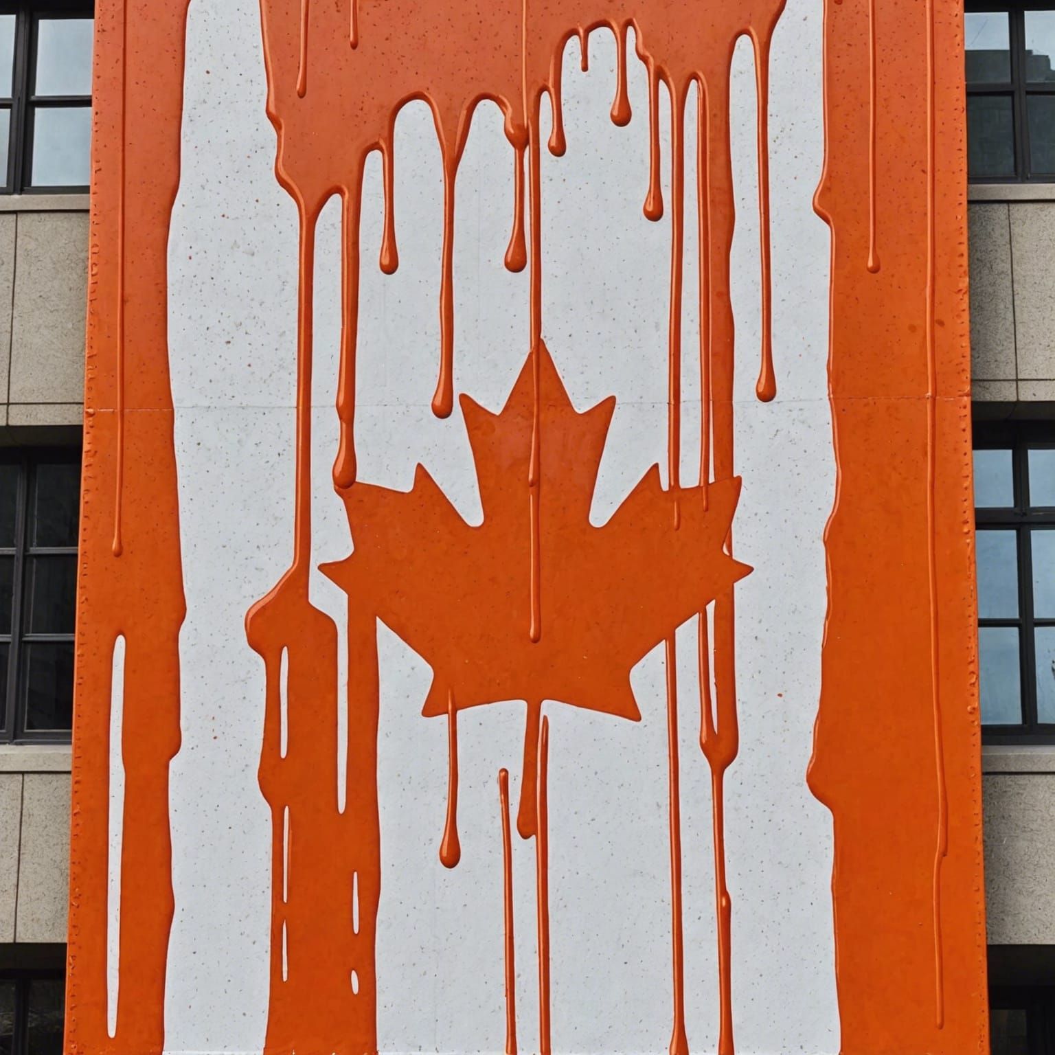 Defaced Canadian Flag with Orange Handprint