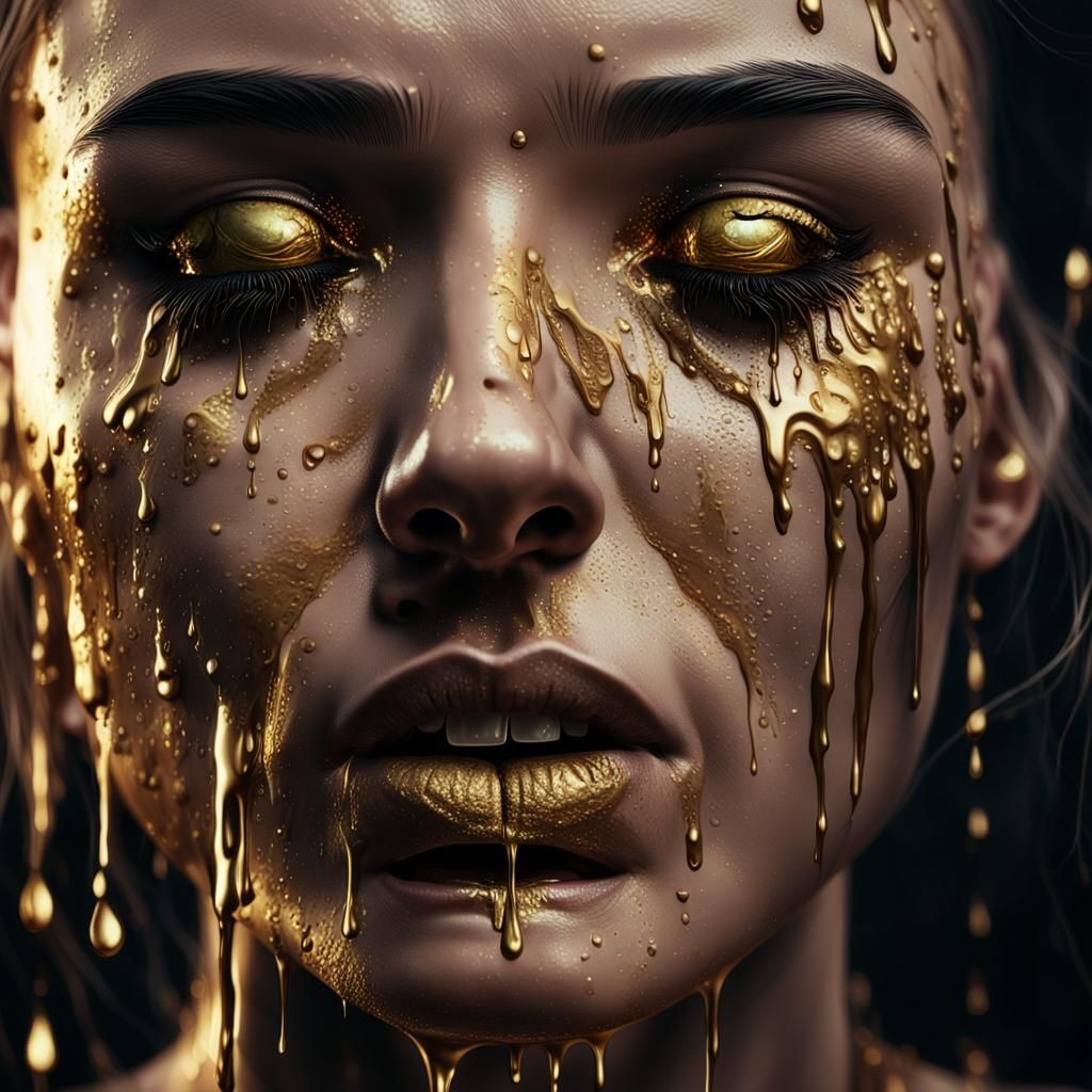 Girl Crying Golden Tears: Hyper-Realistic Digital Portrait