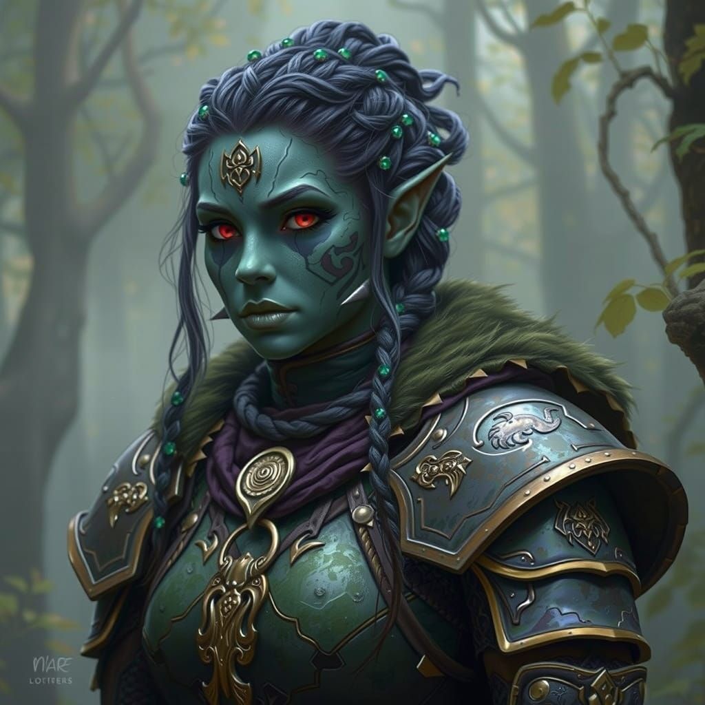 Female Paladin Emerges from Mysterious Woodland Fog