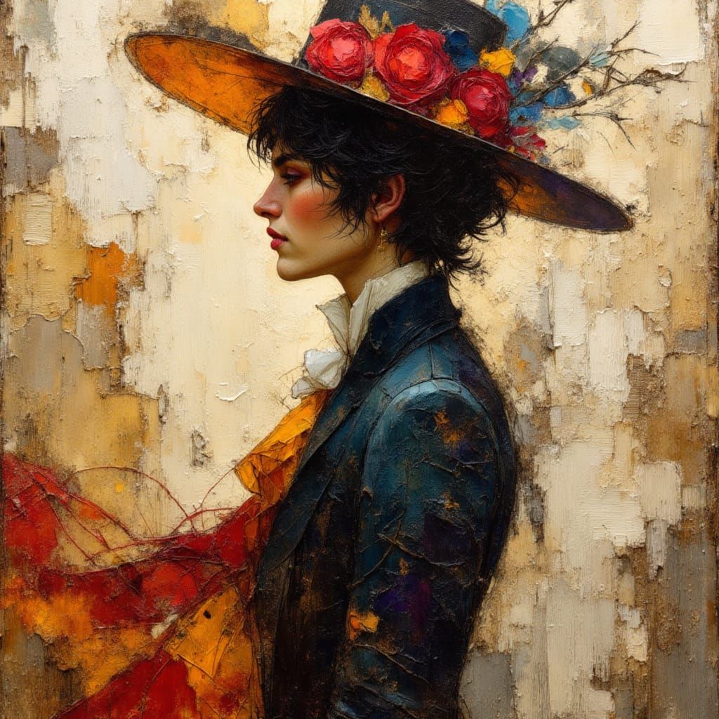 Encaustic Silhouette with Detailed Background