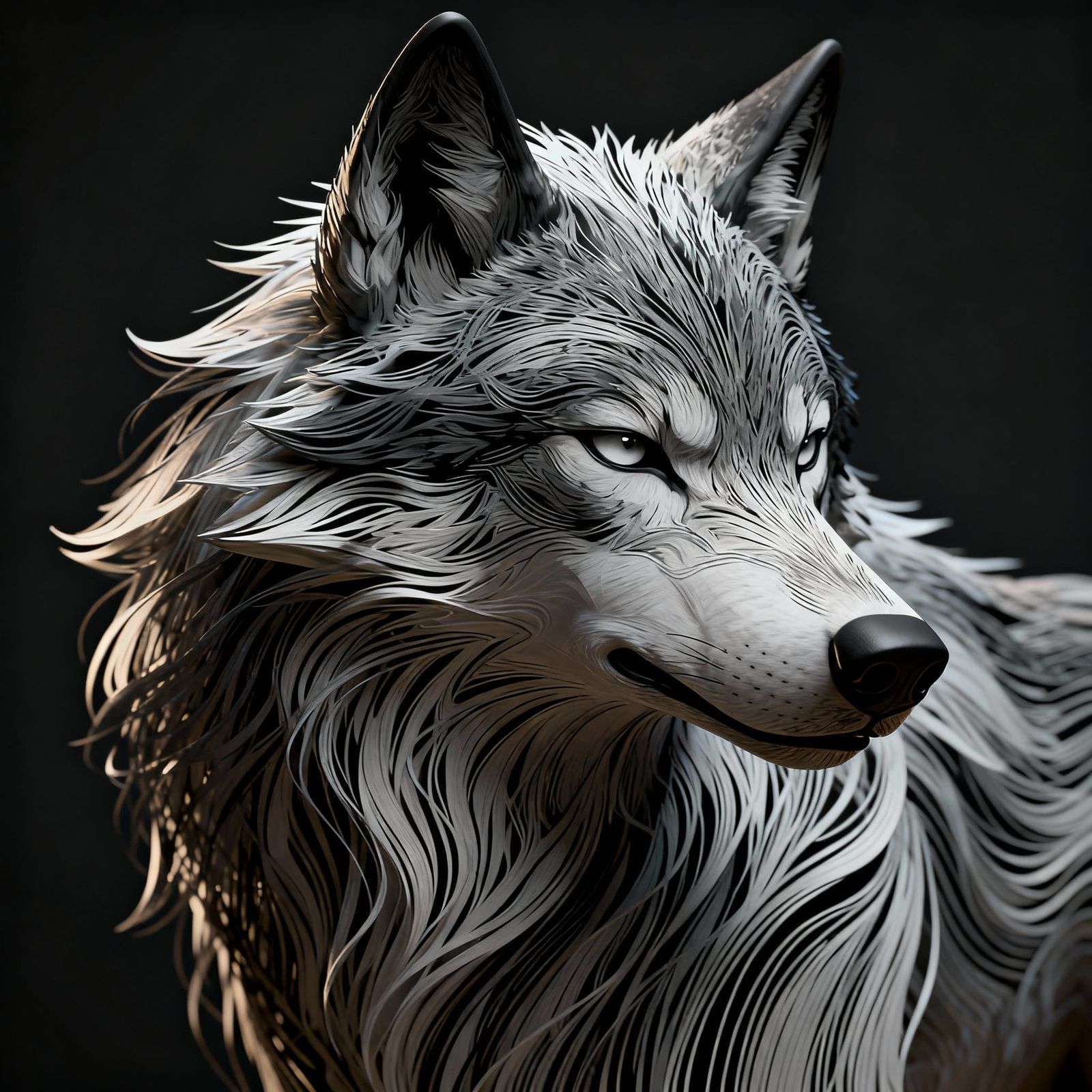 Expressive Wolf Line Art Portrait: Immortal Warrior