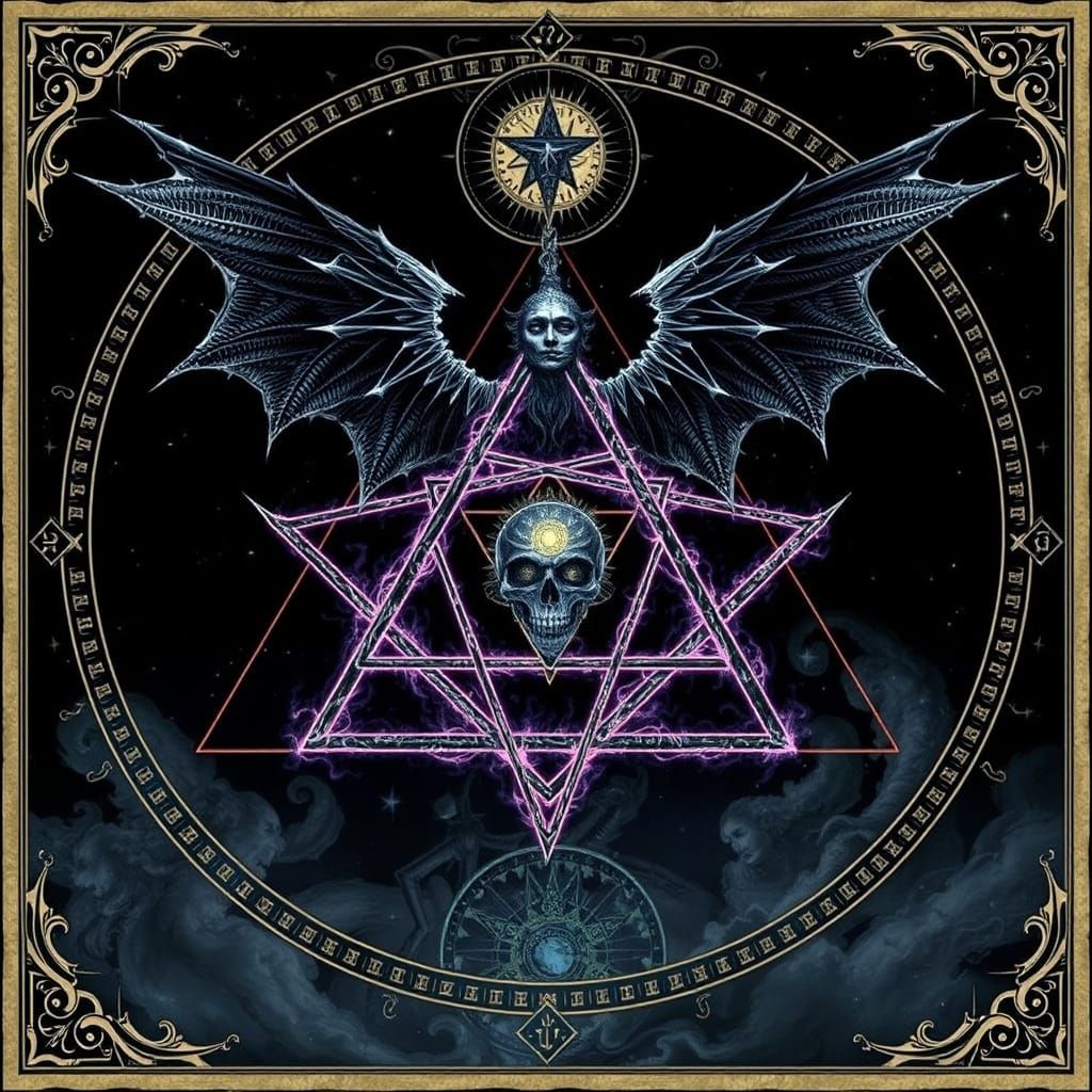 Gothic Occult Scene with Enneagram Symbolism