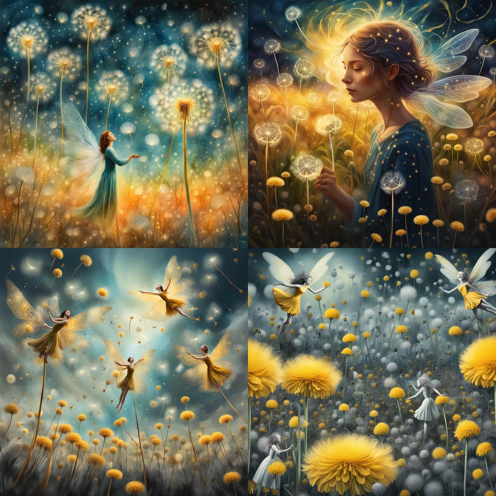 Surreal Dreamscapes with Winged Fairies Making Wishes in a V...