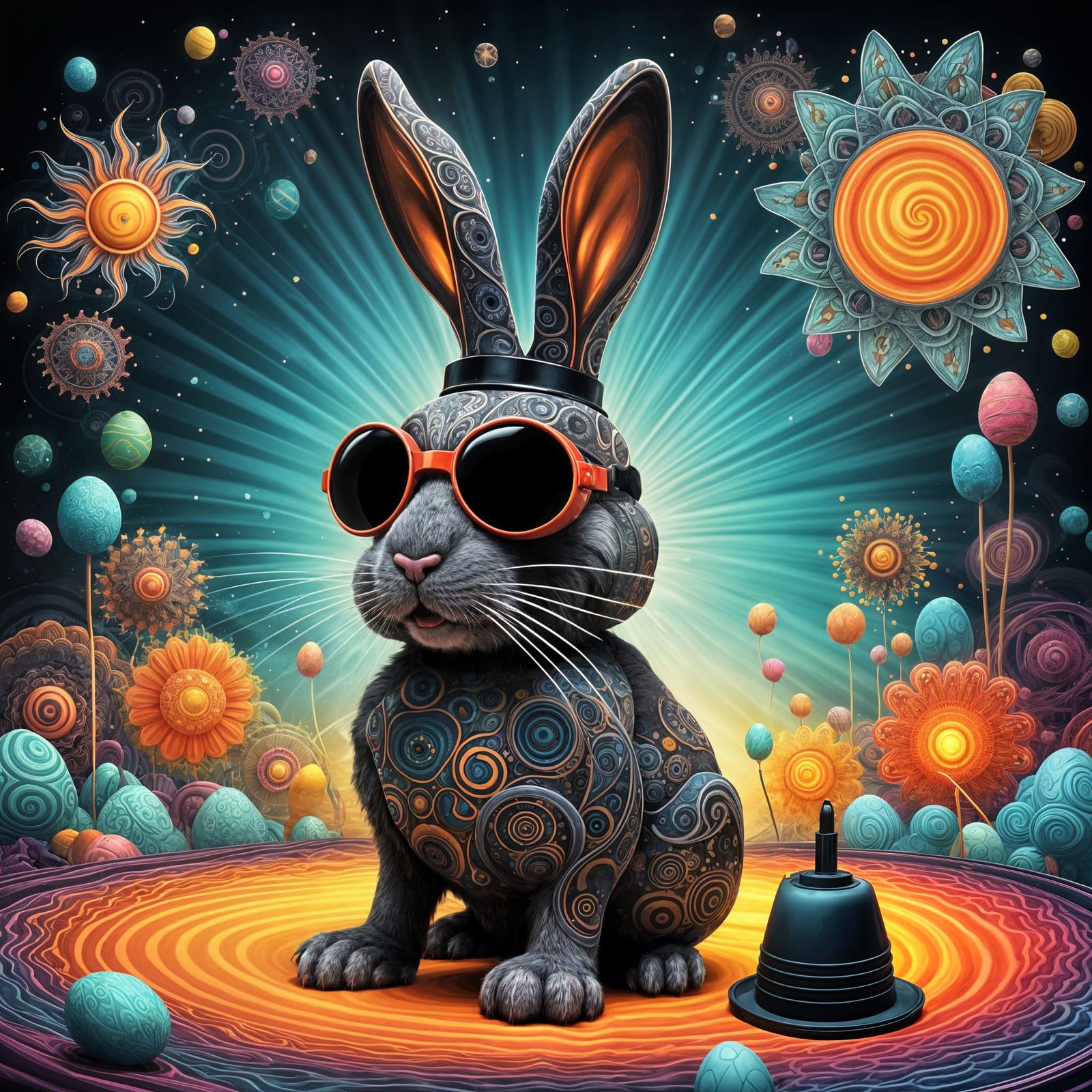 Dark Easter Bunny Stealing Sun, Abstract Vector Art