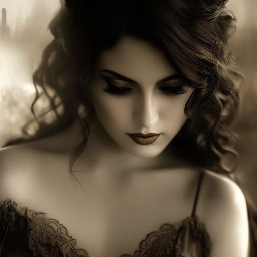 Gothic Woman Portrait in Sepia Tones