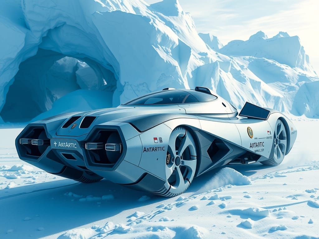 Majestic High-Tech Snow Cruiser in Icy Polar Landscape