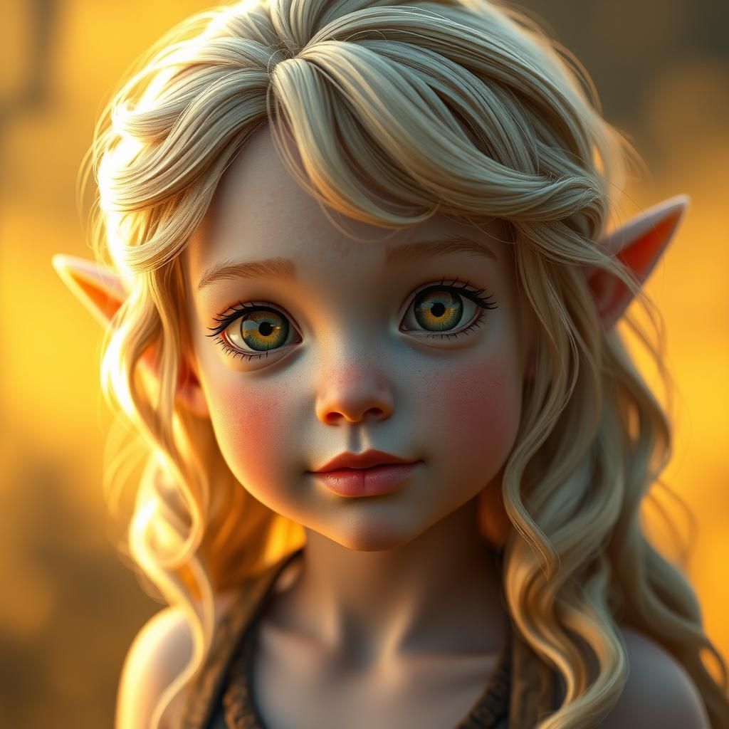 a close up of a child Elf with blonde hair