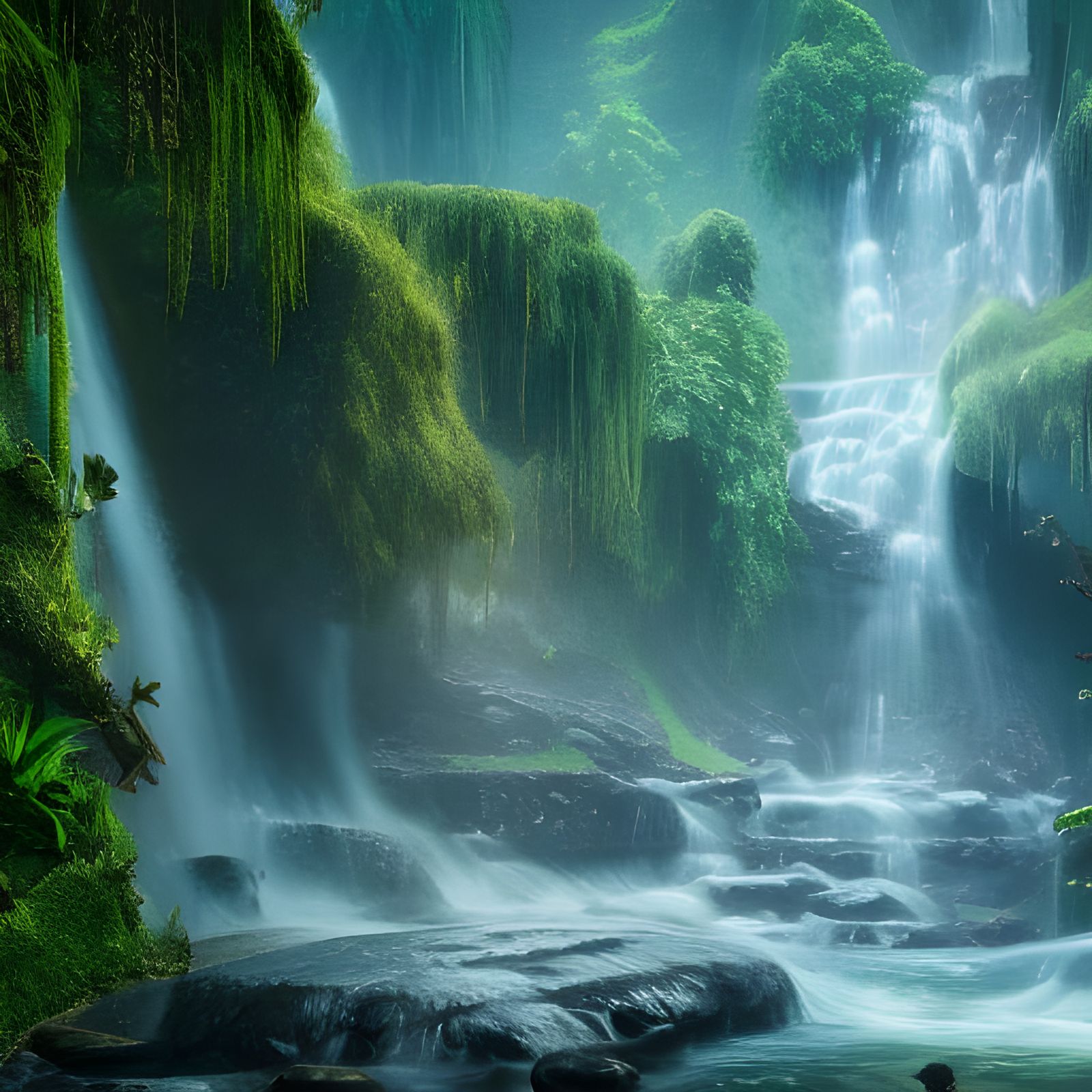 Lush Jungle Waterfall Matte Painting in Unreal Engine
